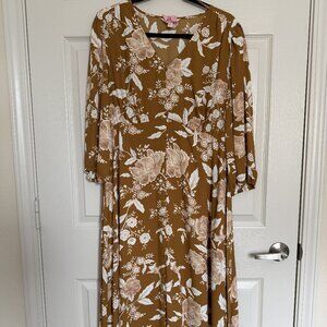 🏜️ Lauren Conrad XL Floral Calf-Length Dress – 3/4 Sleeve – Worn Once in NM 🏜️